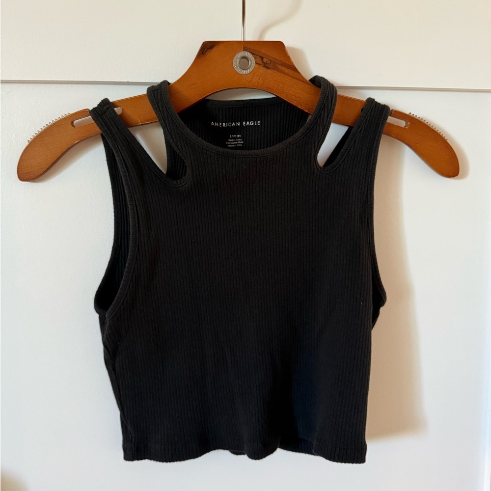 American Eagle Outfitters Black Ribbed Cut Out Crop Top